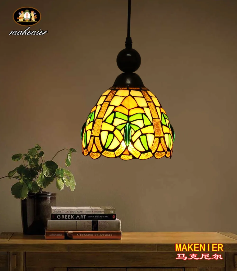 

Makenier Tiffany Style Stained Glass Decorative Pattern Vintage Small Pendant Lamp, 7 Inches Lampshade