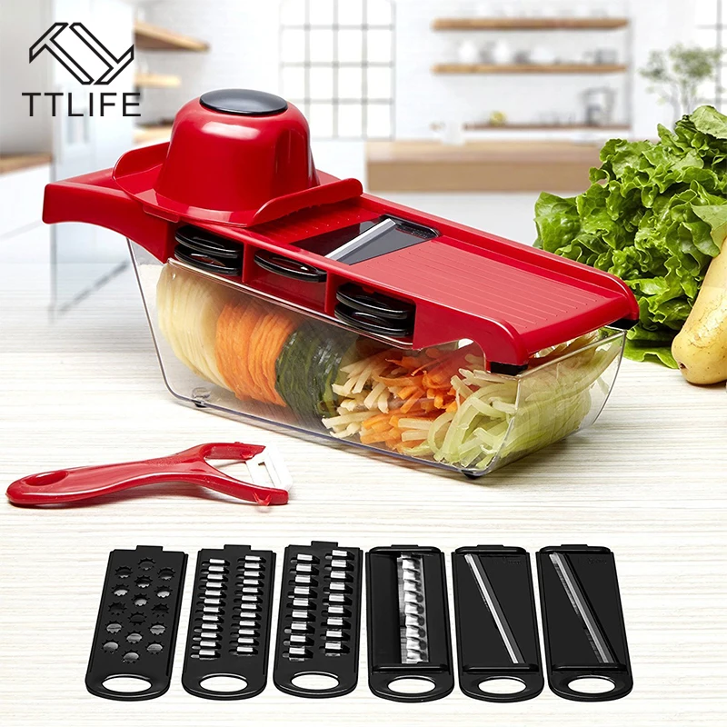 TTLIFE руководство мандолина Multifuctional Slicer овощей фруктов резак с Нержавеющая сталь лезвие моркови, картофеля Терка с коробкой