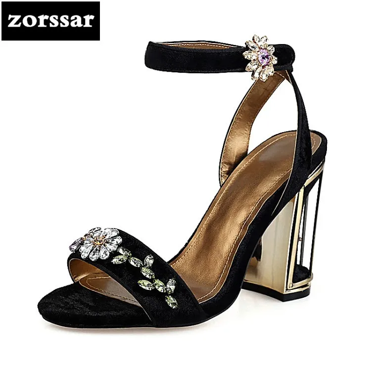 

{Zorssar} 2018 Ankle Strap Heels Women Sandals Summer Shoes Women Open Toe Rhinestone High Heels Party Dress Sandals Big Size 40