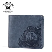 teemzone Ocean Men Genuine Leather Cowhide Bifold Horizontal Wallet ID Credit Card Holder Cash Receipt Holder Blue Wallet Q805