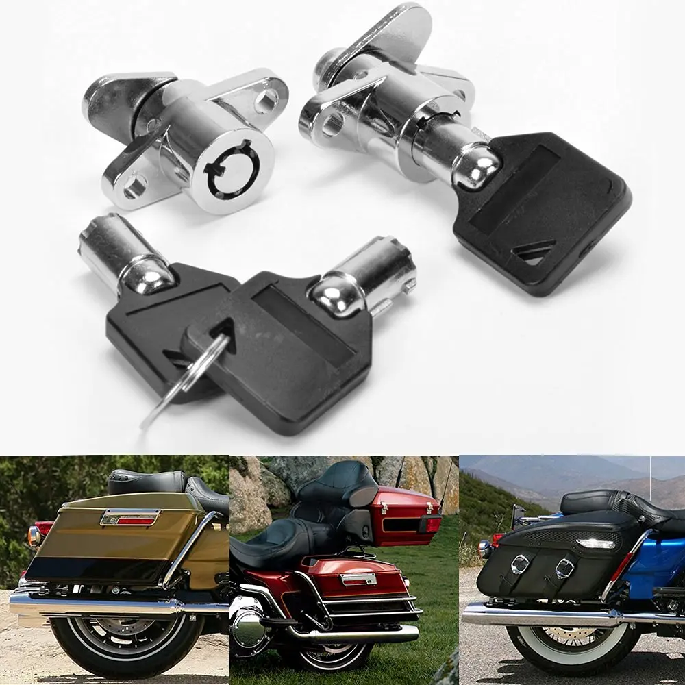 2x Chrome Steel Premium Hard Saddlebag Saddle Bag Lock For 1993 2014