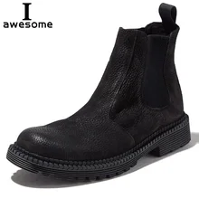 Trend Handmade Genuine Leather Autumn Men Boots Men Black Ankle Boots Retro Casual Boots Men cowhide Chelsea boots Botas Slip-on heinrich hot sale new fashion luxury men slip on boots men brand male chelsea ankle boots botas militares botas de combate