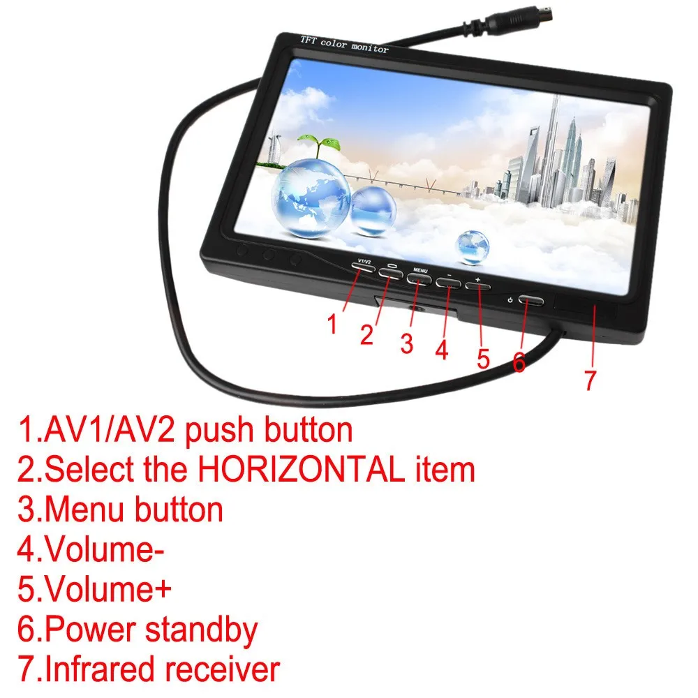 7 дюймов цветной TFT LCD12V автомобильный монитор заднего вида подголовник монитор с 2 каналами видео вход для DVD VCD камера заднего вида