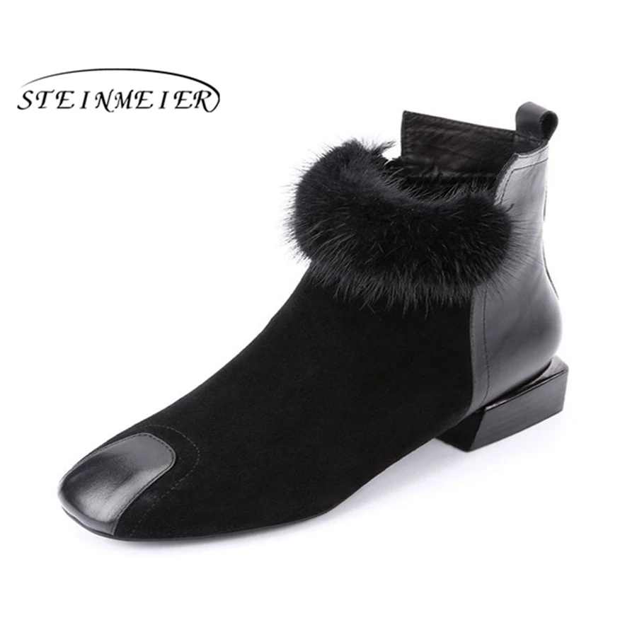 

Steinmeier Fashion Suede Leather short Boots For Women Faux Suede Flat Mid-Calf Boots winter Women Boots Black Shoes