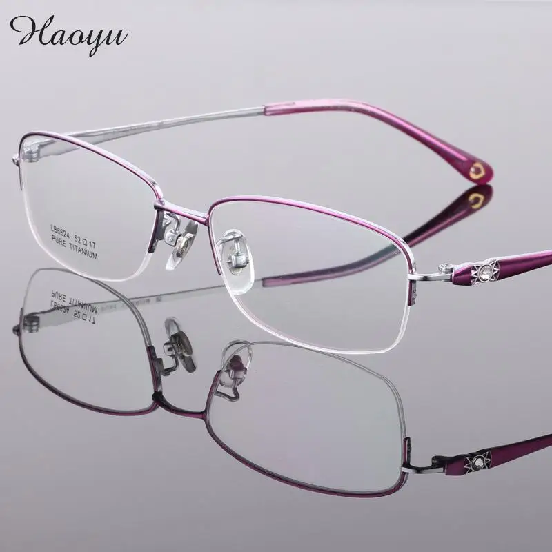 Haoyu Retro Pure Titanium Spectacle Frames Ladies Ultra Light Myopia Reading Glasses