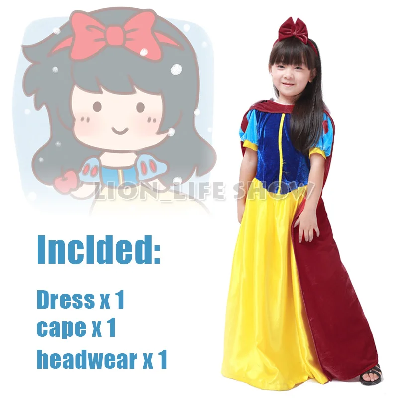 Free Shipping classical red yellow blue Girls Snow White Dress