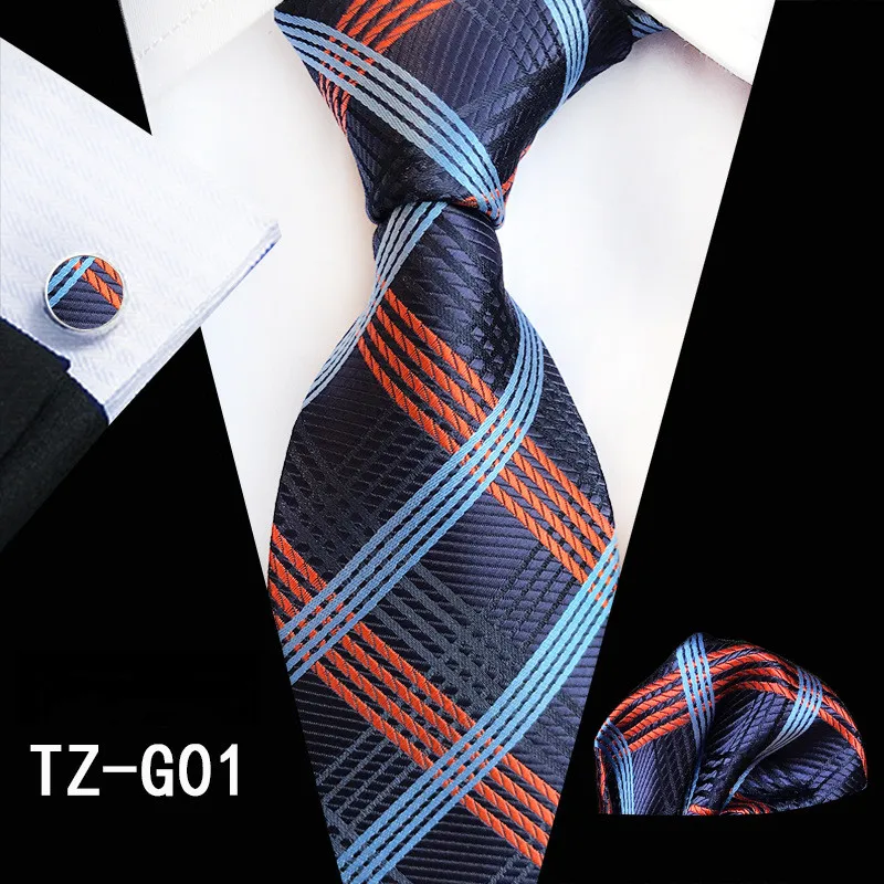 Дизайнерский Золотой серый мужской галстук Шелковый клетчатый узор Повседневный стиль комплект галстуков костюм Свадебная вечеринка Прямая - Цвет: TZ-G01