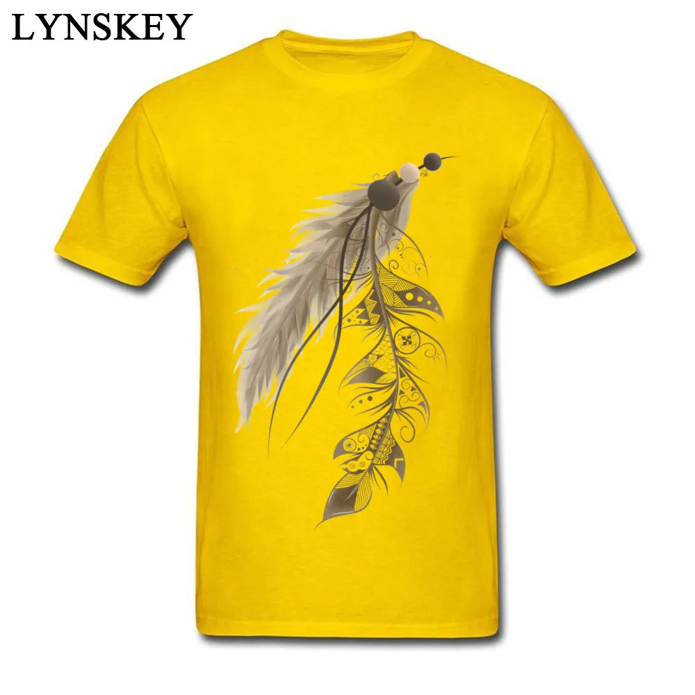 100% Cotton Mens Short Sleeve T-Shirt Cool Tops Tees Coupons Summer Round Collar Tee-Shirts Bohemian Feather Top Quality Bohemian Feather yellow