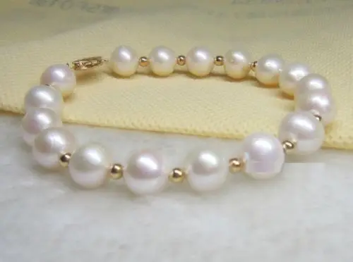 

HUGE 7.5-8" 10-11MM SOUTH SEA GENUINE WHITE PEARL BRACELET WITH 14KGP GOLD CLASP@^Noble style Natural Fine jewe SHIPPING 5.25