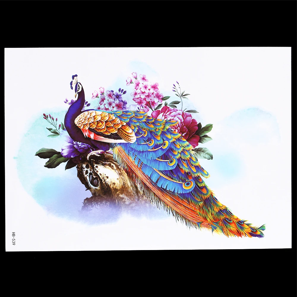

1 Piece Long Lasting Women Men Decal Elegant Peacock Colorful Feather Tattoo Sticker Design HB539 Temporary Tattoo Sexy Body Art