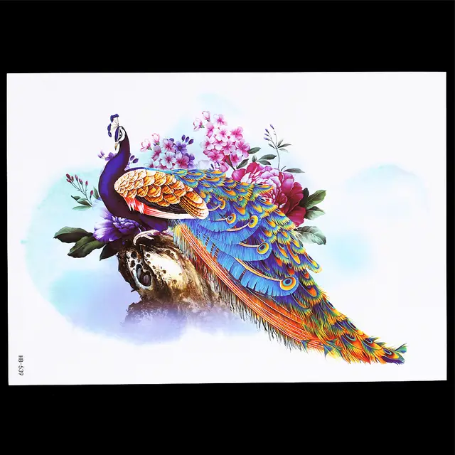 1 Piece Long Lasting Women Men Decal Elegant Peacock Colorful Feather Tattoo Sticker Design Hb539 Temporary Tattoo Sexy Body Art