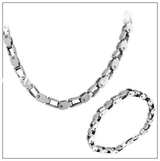

60cm/22cm 5mm Discount Sale 316L Stainless Steel Silver Box Chian Bike Chain Necklace&Bracelet Bangle Men's Boy's Jewelry Sets