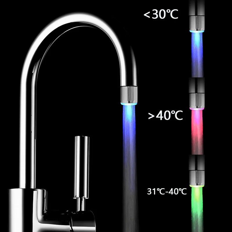 Светодиодный светильник для душа с RGB датчиком температуры, 3 цвета, водопроводная насадка для душа, кран для раковины, аксессуары для ванной и кухни - Цвет: temperature change