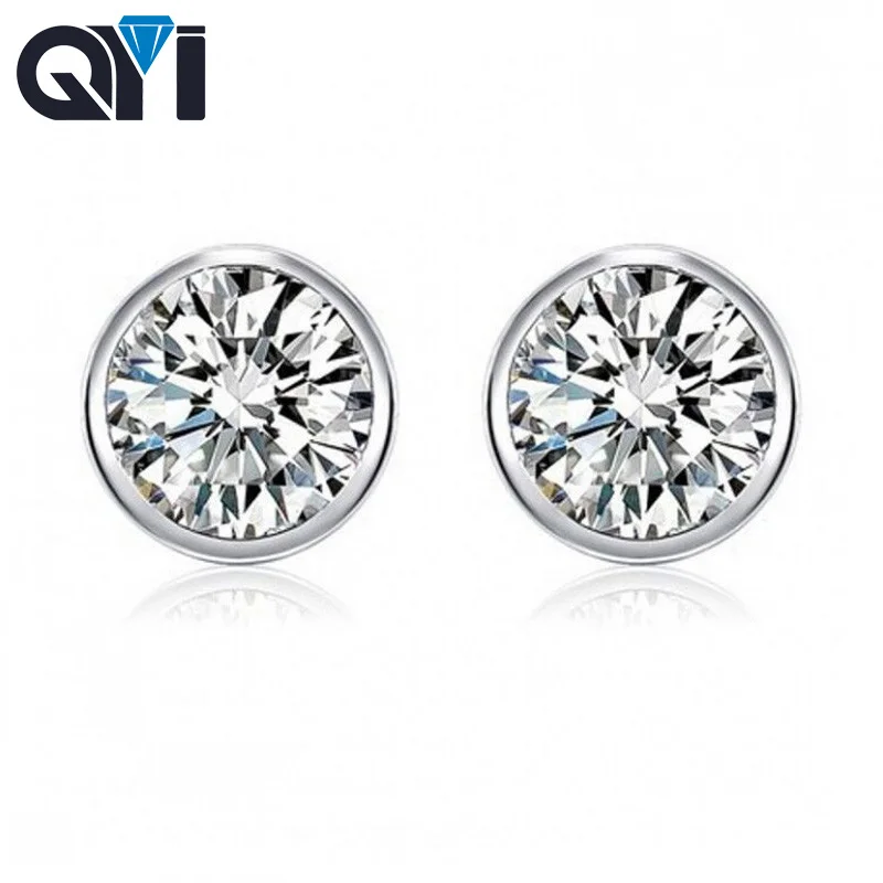 

QYI 0.8 ct Round Stud Earring For Woman 925 Sterling Silver White Sona Simulated Earring Jewelry Engagement Wedding Gift