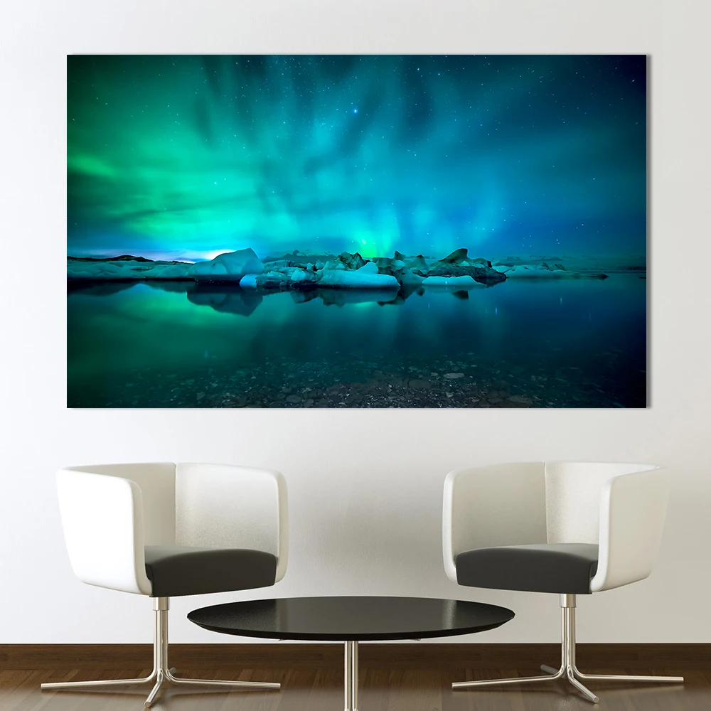 AAVV Wall Art Pictures For Living Room Northern Lights Canvas Painting