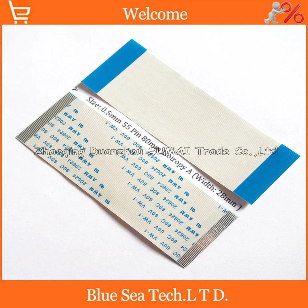 

55Pin FFC/FPC Flexible Flat Cable 0.5mm pitch 55 pin 80mm Isotropy Type A cable,AWM 20624,80C 60V VW-1