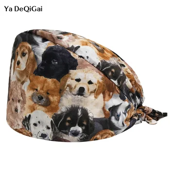 

Unisex dog Print Medical Scrub Cap Dentist Clinic Work Hats Nursing scrubs Caps adjustable Breathable Ultra Soft surgical caps