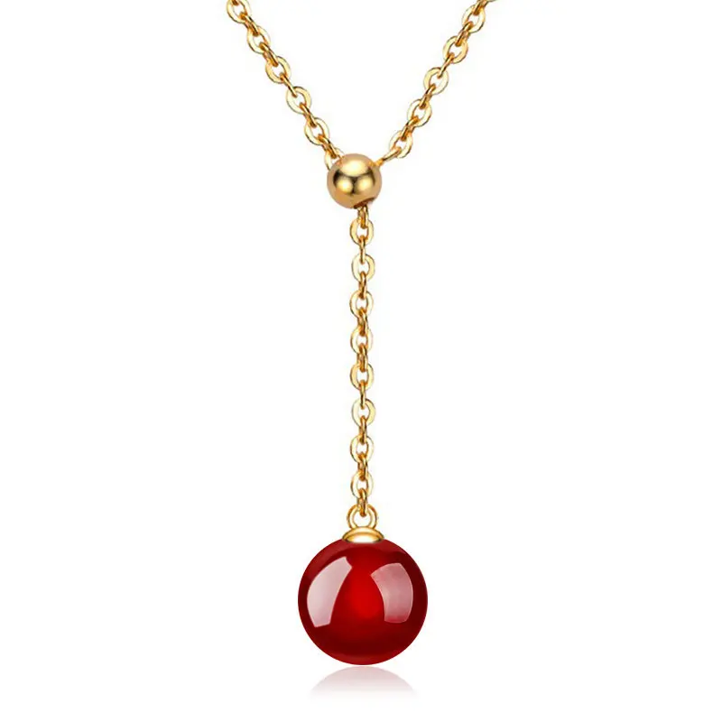

45cm 18inches Boho Women's Red Black Pearl Ball Pendant Necklace Ajustable Gold Color Girl Ladies Neck Accessories