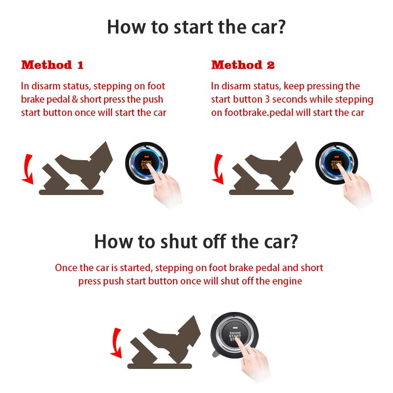 12V Car Alarm One Start Stop Button  auto Engine Push No RFID Lock Keyless Entry System  Lock Anti-theft System RU In Stock
