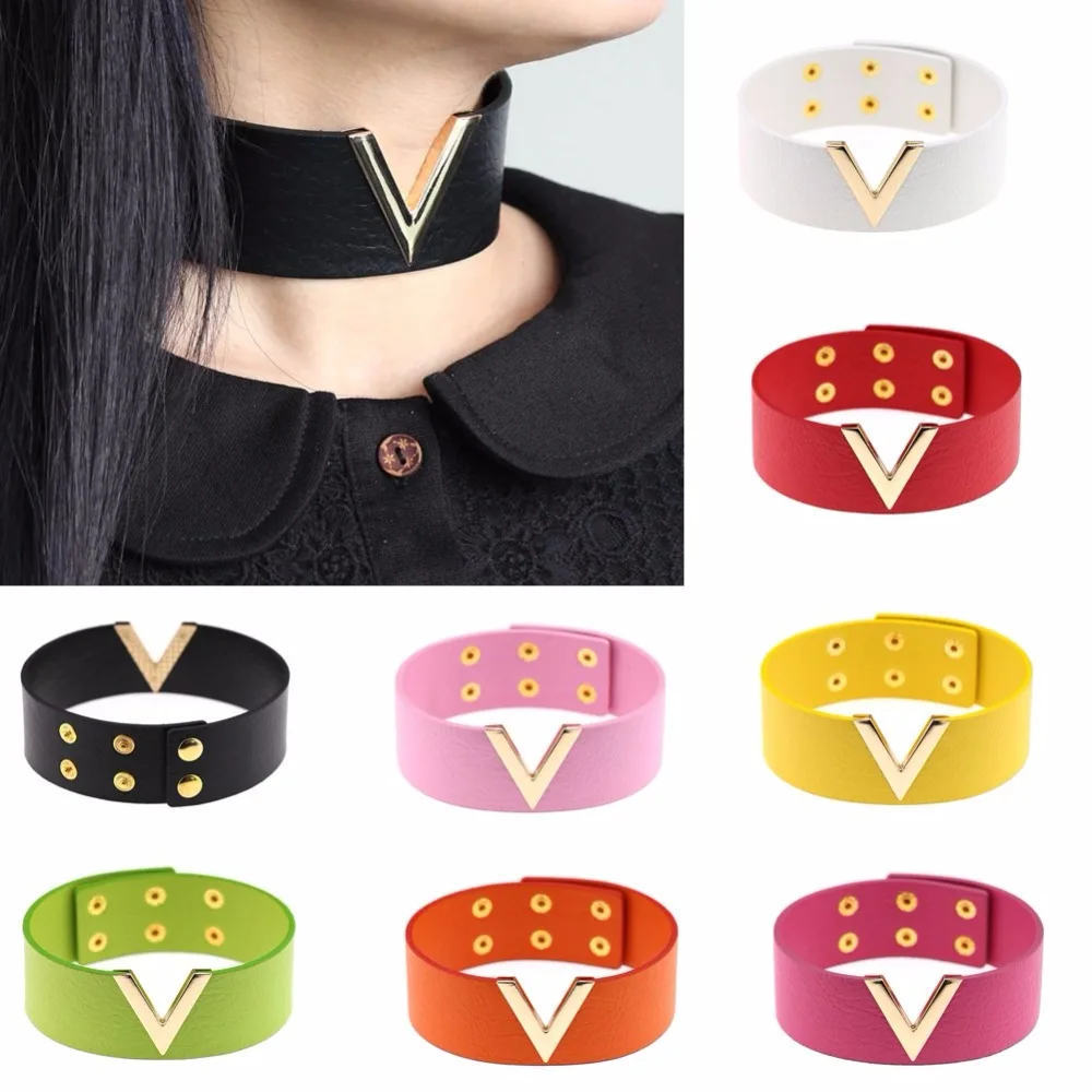 

QIAMNI Handmade Sexy Harajuku Women Punk Gothic Multicolor Wide V-shaped Velvet Leather Collar Choker Necklace Party Gift