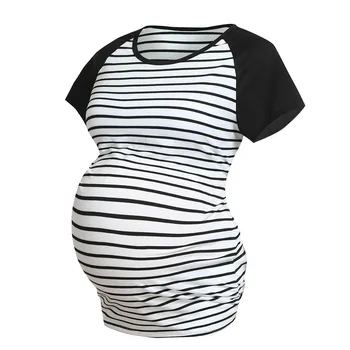 

MUQGEW Clothes Pregnancy Women Maternity Short Sleeve O-neck Stripe Print Tops Pregnancy T-shirt Clothes Maternity Clothes
