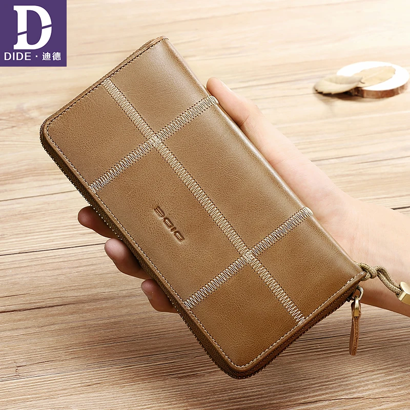 

DIDE 2018 Clutch Wallet Men Genuine Leather Long wallets for Male Cowhide Fashion Business Wallets Zipper Coin Purse Brand