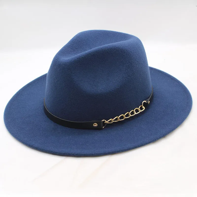 

Elegant Wide Brim Fedora Hat Ladies Wool Felt Hats Leather Belt Spring Winter Women Jazz Hat Black Hats & Caps