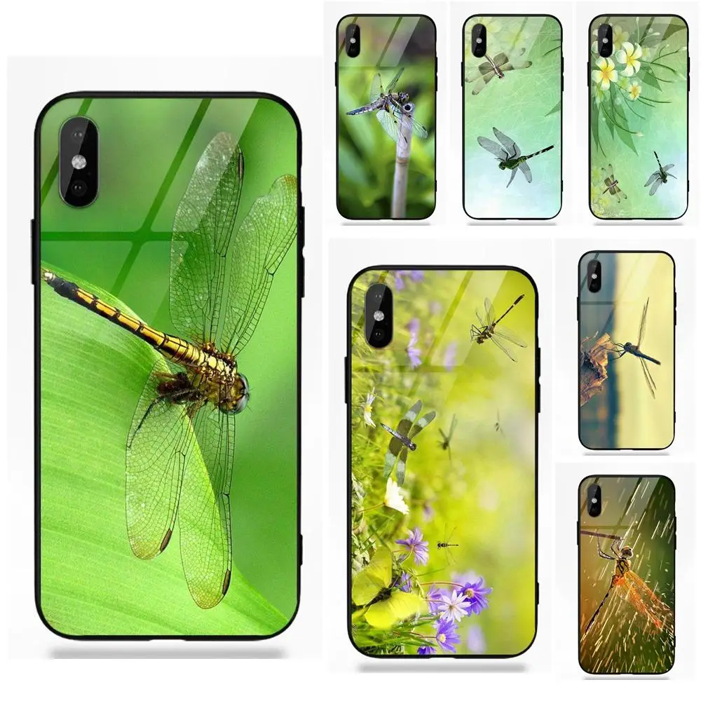 Vvcqod Spring Dragonfly Silicone TPU Frame Tempered Glass Cell Phone Case For Apple iPhone X XS Max XR 5 5C 5S SE 6 6S 7 8 Plus | Мобильные