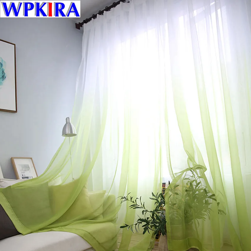 

Fashion Gradient Green Curtain Tulle Fly Window Curtain Drapes Sheer Blue Voile Kitchen Door Curtain Living Room Grey WP185-30