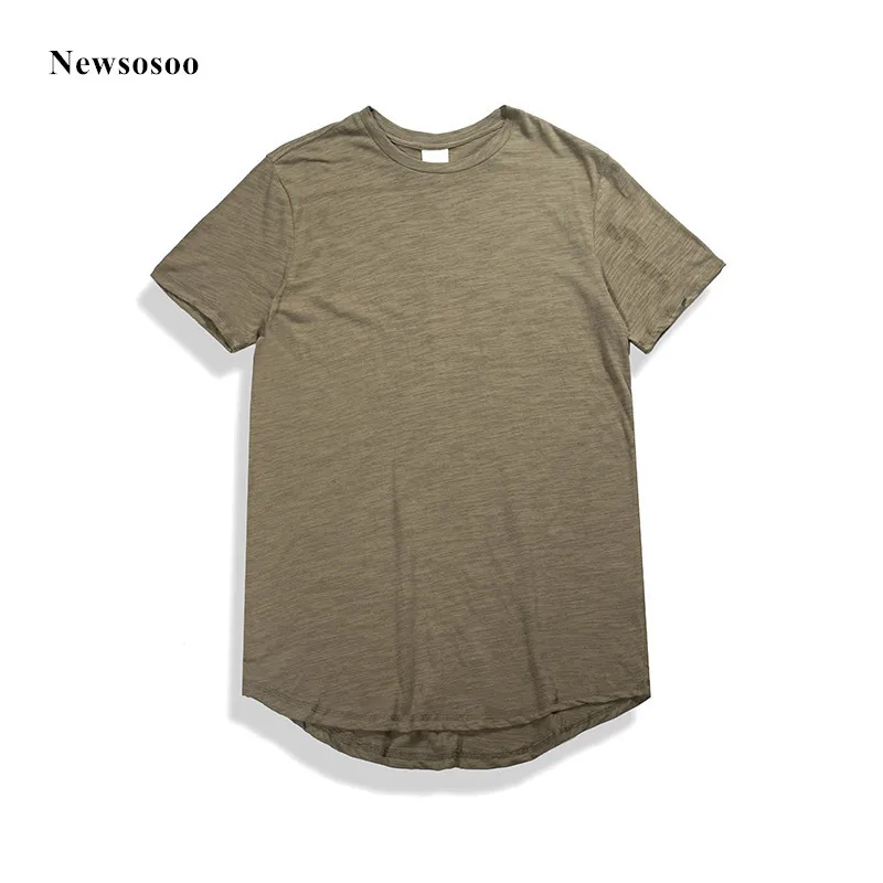 Newsosoo Cotton New Summer Men Kanye Style Extended Curved Hem T-Shirt Short sleeve Hip Hop Urban Oversized Casual Mens T Shirts | Мужская