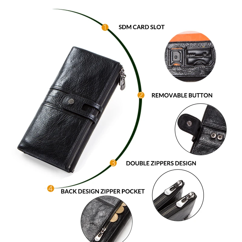 Contact's Genuine Leather Long Wallet Men Coin Purse Male Clutch Walet With Cell Phone Bag Portomonee Card Holder Free Engrave 4