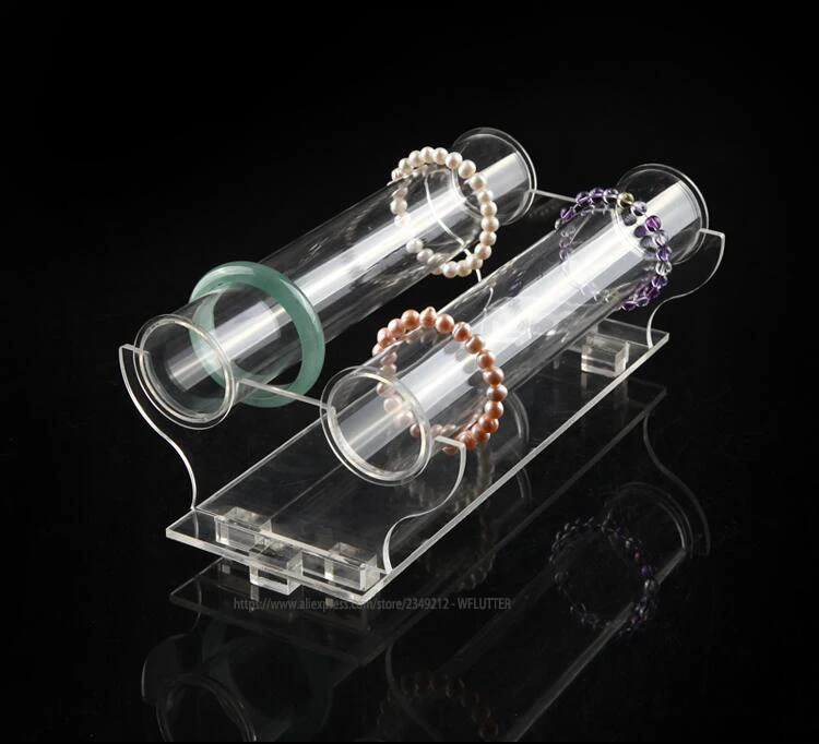 Clear Acrylic Round Tube Bracelet Display Stand Anklet Showing Rack Watch T Bar Holder Jewelry