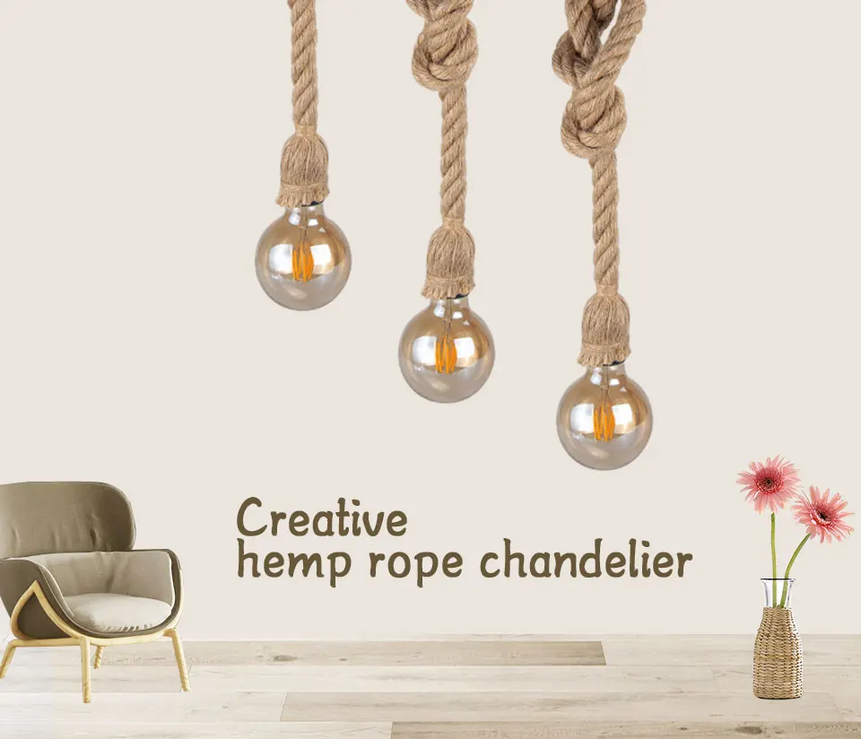 1m 2m Retro E27 Hemp Rope Pendant Light (1)