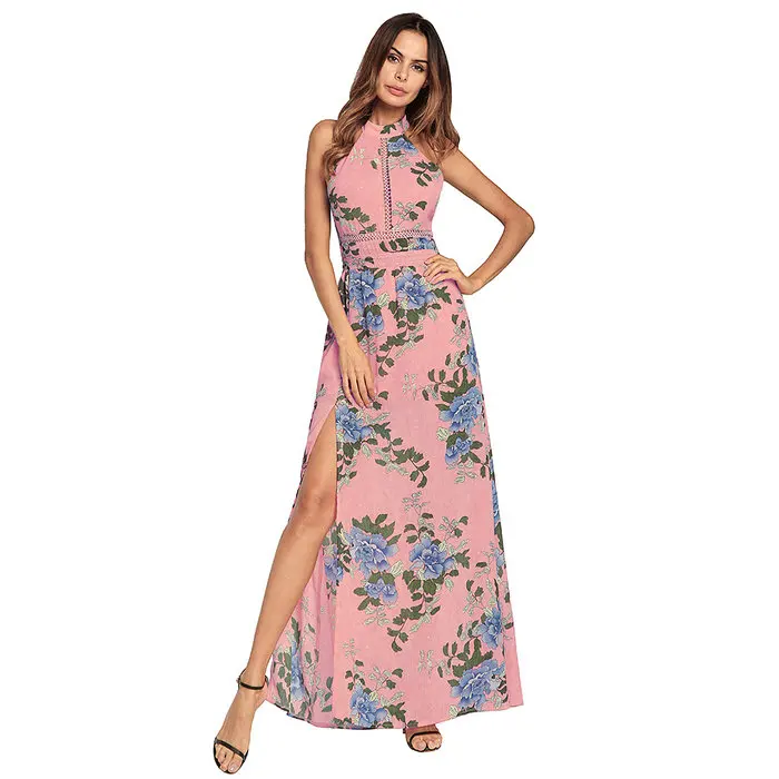 

Women Summer Dress 2019 Casual Short Sleeve Long Dress Boho Floral Print Maxi Dress Turtleneck Bandage Elegant Dresses Vestido
