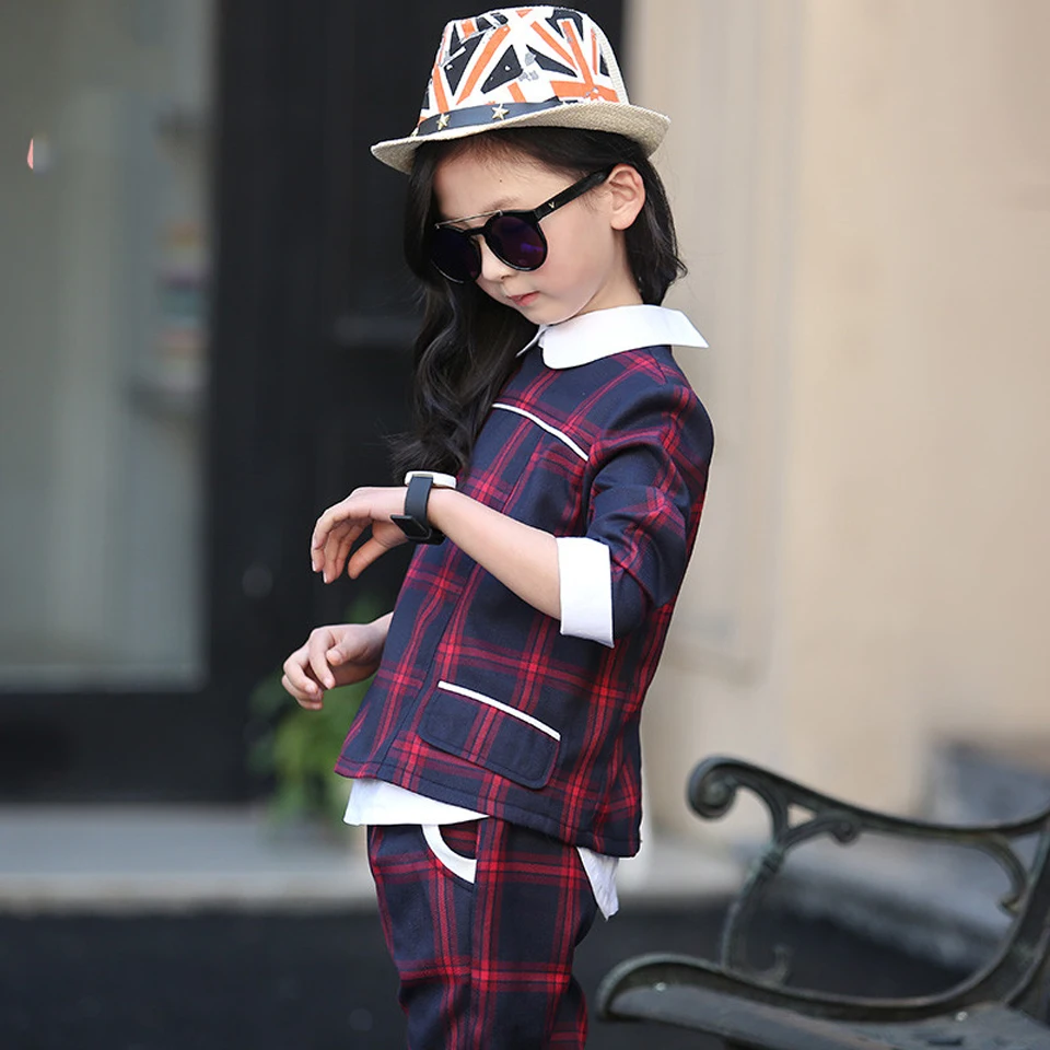 

Teenage Girls Clothing Set Kids Tracksuit for Girls Plaid Top + Pants Suit Spring Autumn School Girls Clothes Children Clothes