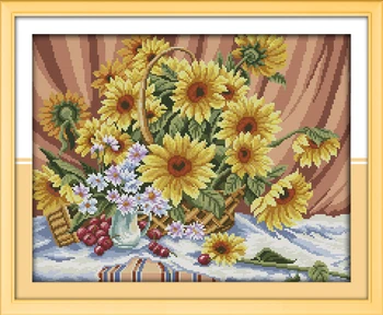 

Sunflower Cross Stitch Kits 11CT Printed 14CT Cross Stitch Set DIY Chinese Cross-stitch Counted Embroidery Needlework