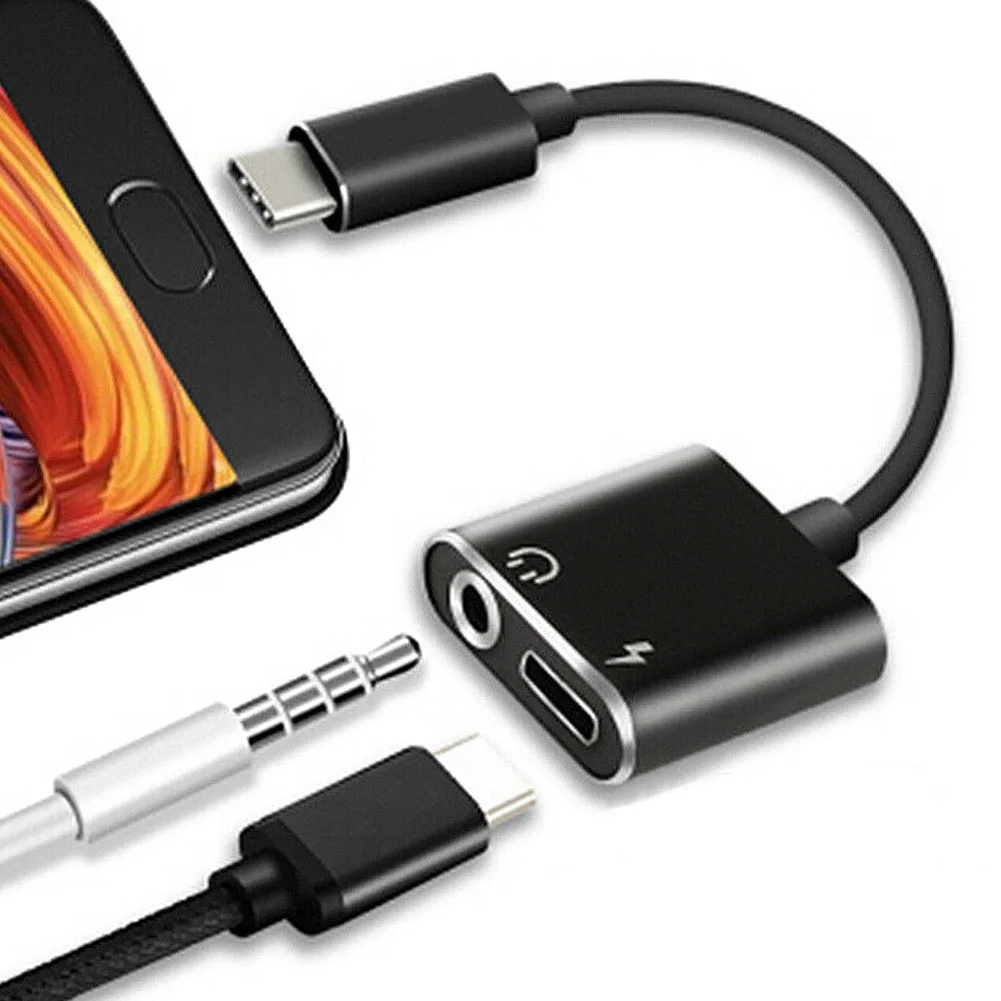 

Adapter Charge Headphone 2 in 1 Type-C to 3.5mm Jack Head Aux Audio USB C Cable JLRJ88