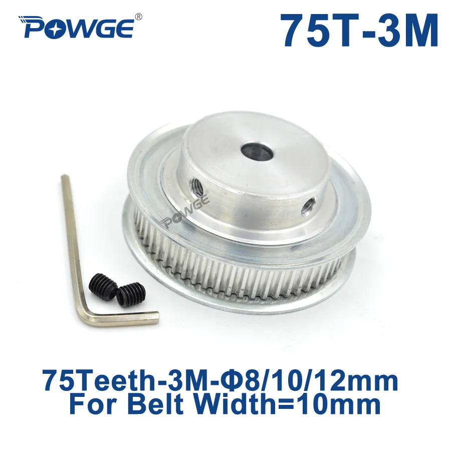 

POWGE Arc Tooth 75 Teeth 3M Synchronous Pulley Bore 8/10/12mm for Width 10mm HTD3M Timing belt pulleys gear Wheel 75Teeth 75T