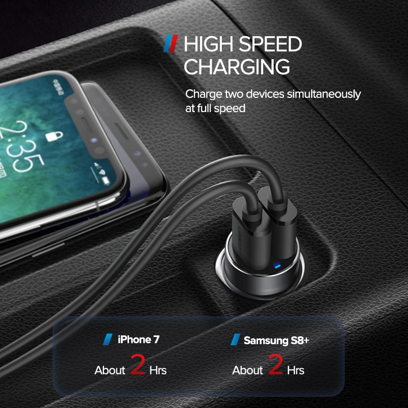 Ugreen 5 V 3.6A المعادن المزدوج USB سيارة شاحن آيفون X 8 7 XS Xiaomi mi9 سامسونج S8 S9 سريع العالمي سيارة الهاتف المحمول شاحن