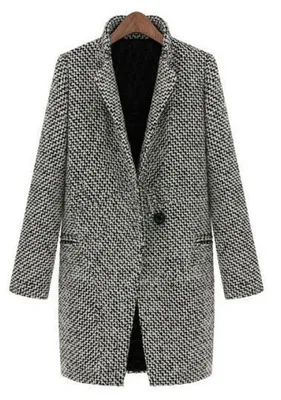 

2018 New arrive Top quality lower price Women's Grey Tweed Long Sleeve Single Button woolen overcoat Trench Coat Jacket Coat