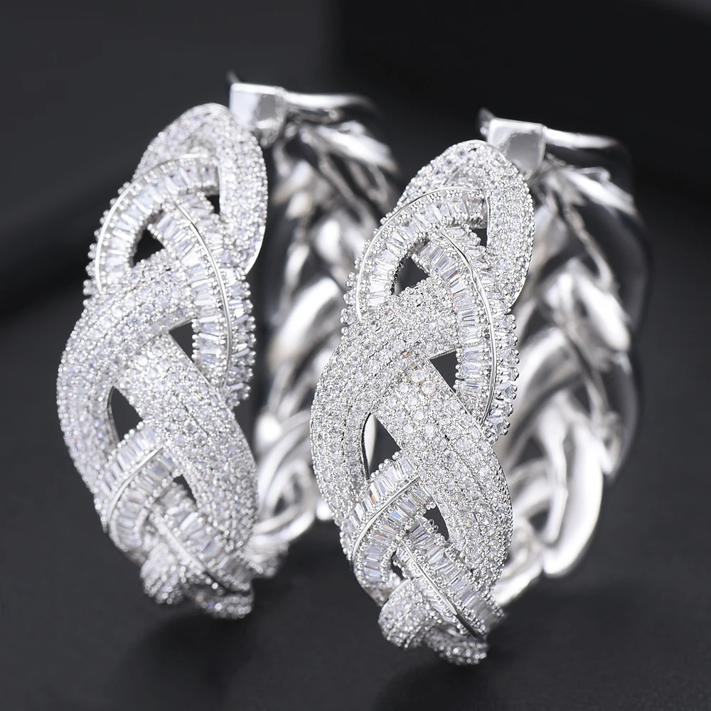 

Handmade Full with Stones Cubic Zirconia brincos Hoop Earrings for Women Bridal Wedding Important occasion Jewelry