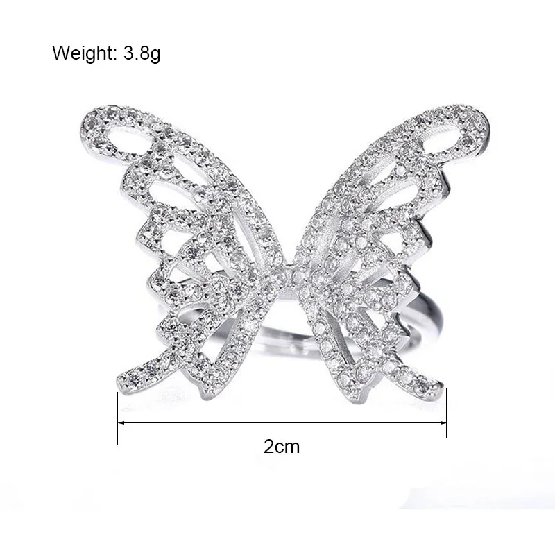 Ruifan High Quality Fashionable Unique Adjustable Silver 925 Ring Micro Paved Shining CZ Butterfly Jewelry for Party Gift YRI011 Fine Jewelry