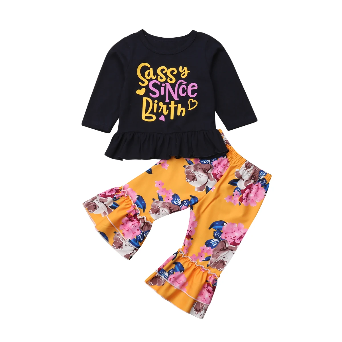 

Toddler Kids Baby Girls Ruffle Tops Long Sleeve Dress Floral Long Pants 2Pcs Outfit Clothes Set 2019