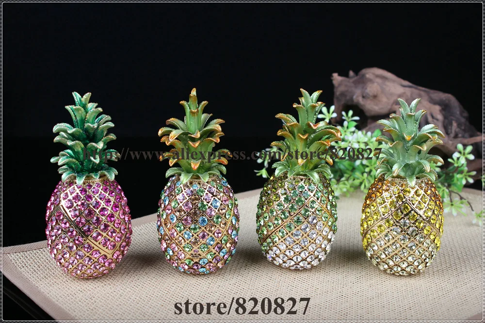 Big Enamel Jeweled Pineapple Trinket Box Pineapple Jewelry Pill Box
