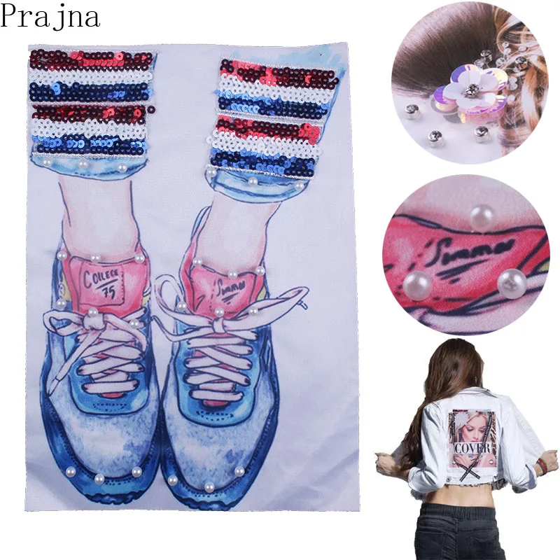 

Prajna Big Large Print Beaded Patches For Clothes T-shirt Sewing Girl Fabric Clothes Patch Rhinestone Applique Sew on Stickers