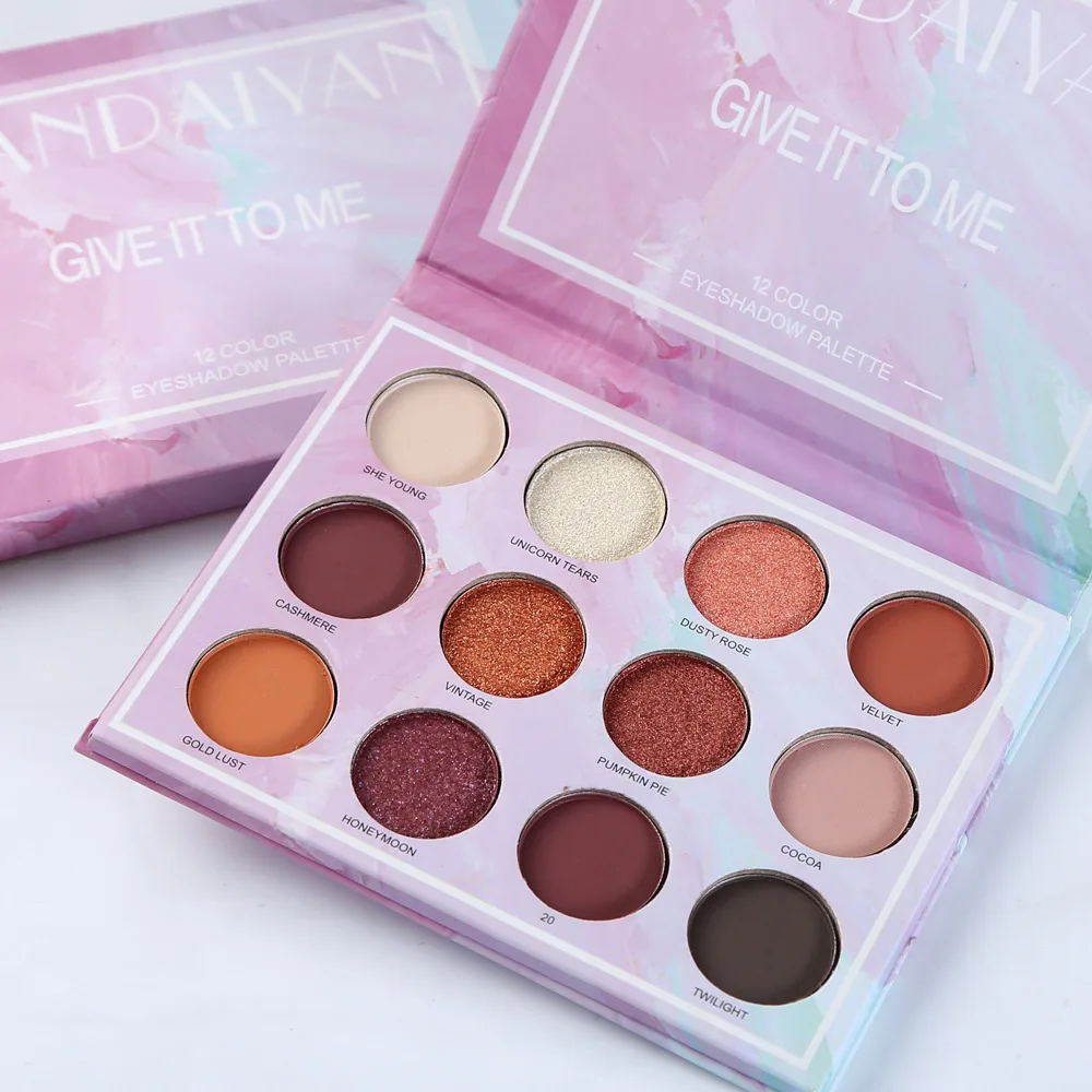 

HANDAIYAN 12 Color Glitter Eyeshadow Palette Marble Flame Mousse Maple Leaf Red Pearlescent Matte Eye Shadow Makeup Pallete