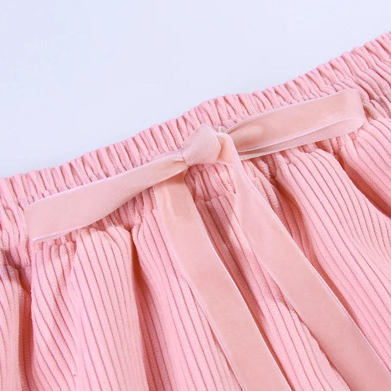 LVINMW, розовый, из мягкого вельвета, зимний комплект из двух предметов, с расклешенными рукавами, Свободный пуловер, на шнуровке, с бантом, с завязками, шорты, повседневная женская уличная одежда