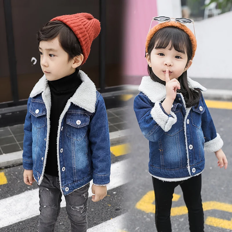 

BBZwinter neutral children Cotton addition Leisure Long sleeves turndown collar Chaqueta boy Jeans kids Clothes Teenagers