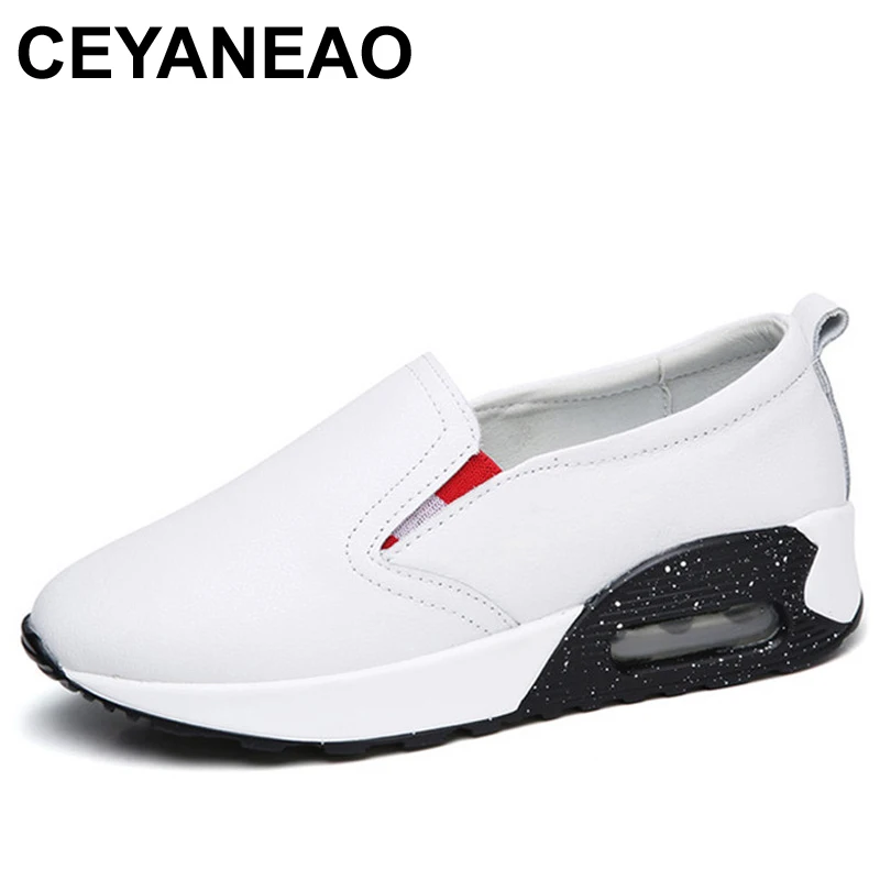 

CEYANEAO Spring Women Flat Sneakers Shoes Slip On Genuine Leather Casual Ladies Platform Shoes Women Summer Footwears ShoesE864