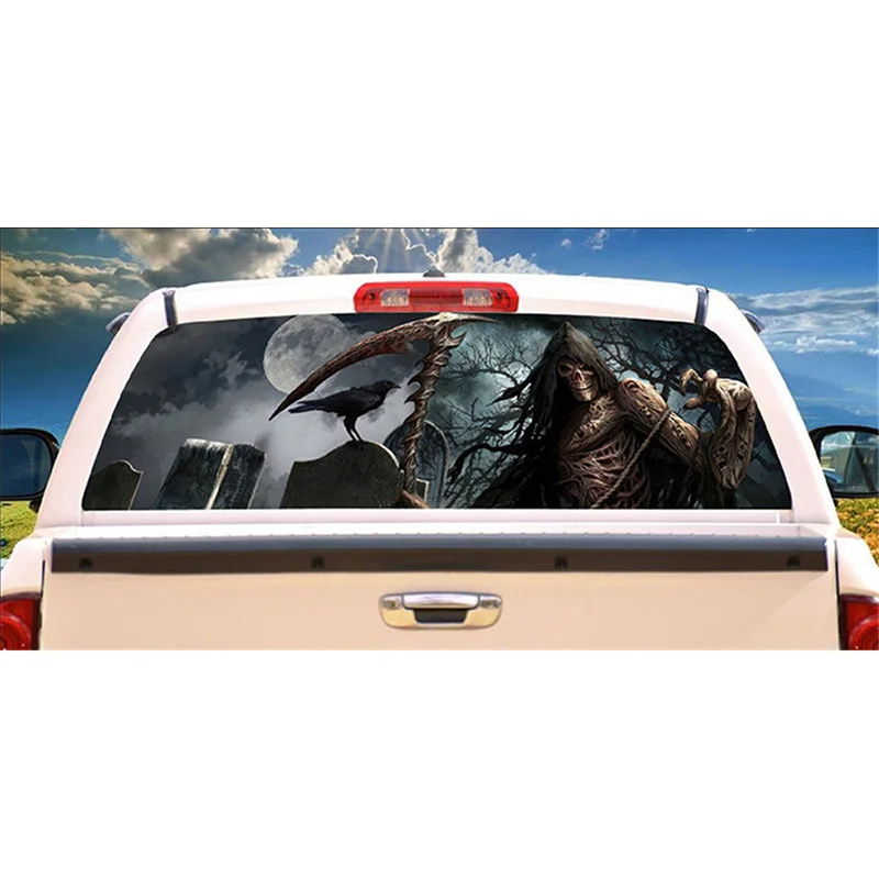 Grim Reaper Cemetery Rear Window Graphic Tint Decal Sticker Truck for Suv Jeep crow 2018 new car Leather Cartoon Decor Sunshade (2)